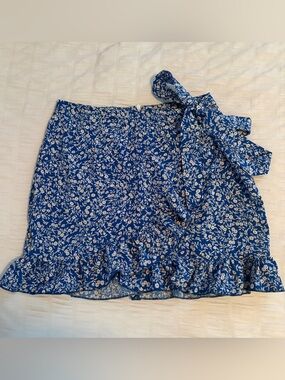 Floral Tie-Waist Mini Skirt - Blue